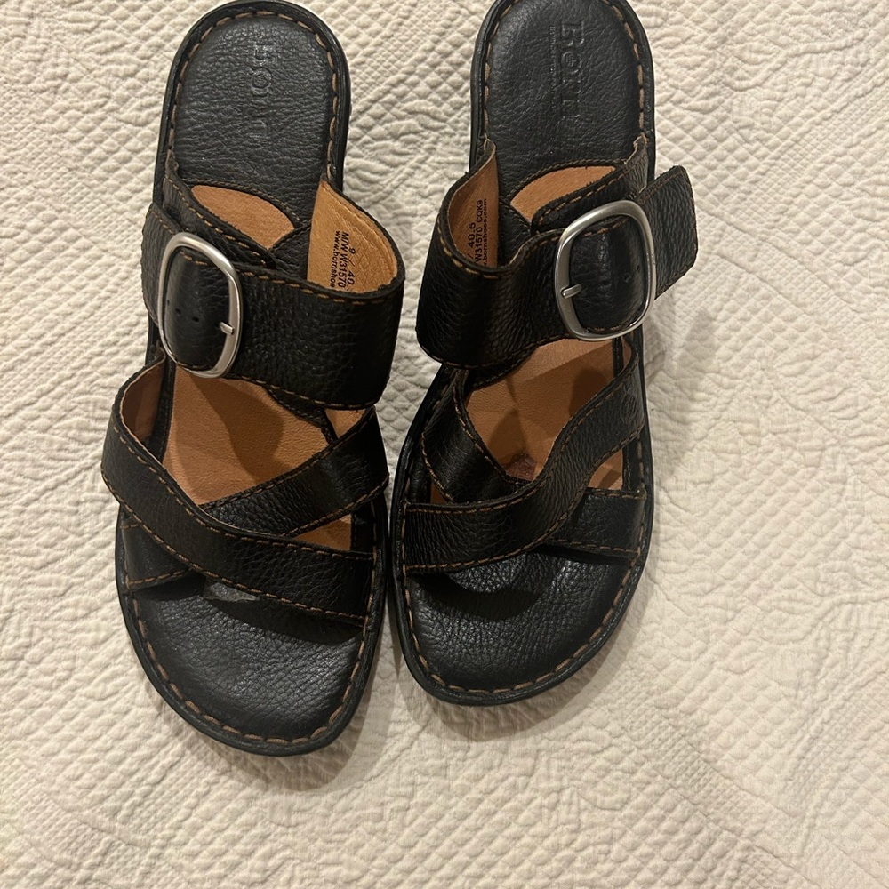 Born leather strap & buckle mules/clogs